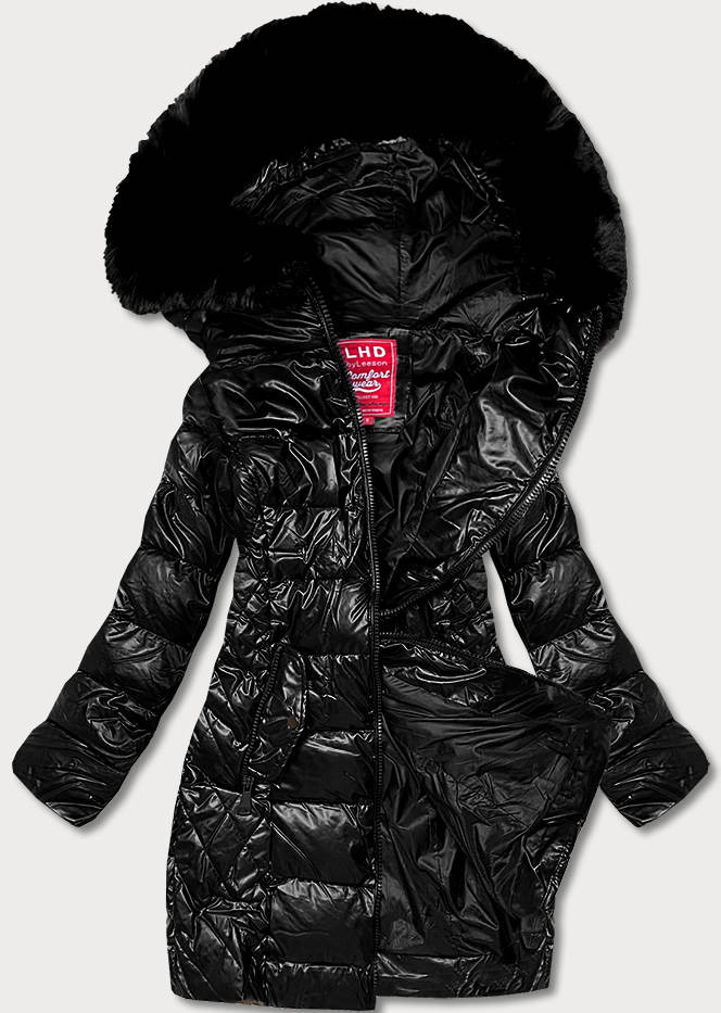 Černá vypasovaná dámská zimní bunda (2M-028) odcienie czerni M (38)