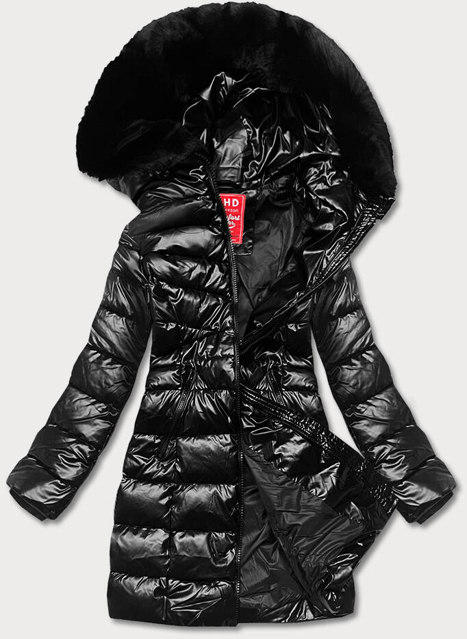 Černá dámská vypasovaná zimní bunda (2M-032) odcienie czerni S (36)