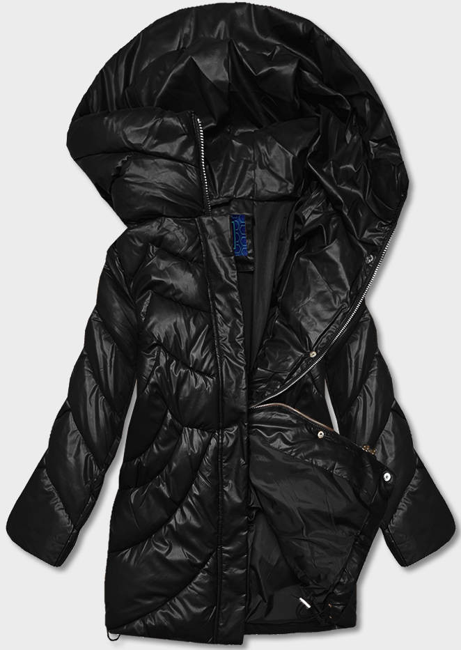 Volná černá dámská zimní bunda z ekologické kůže (AG2-J90) odcienie czerni S (36)