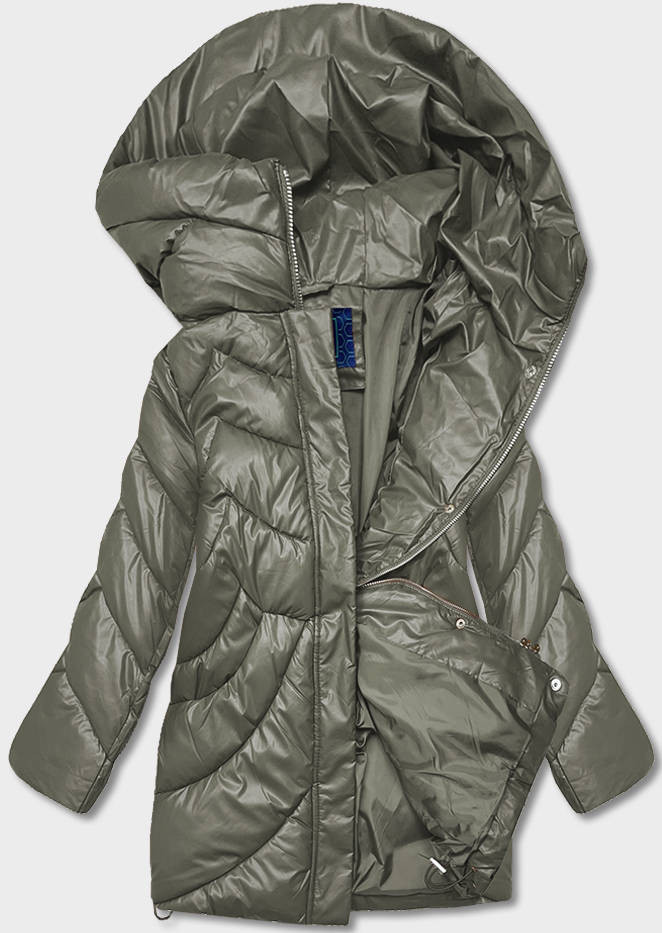 Volná dámská zimní bunda v khaki barvě z ekologické kůže (AG2-J90) odcienie zieleni S (36)