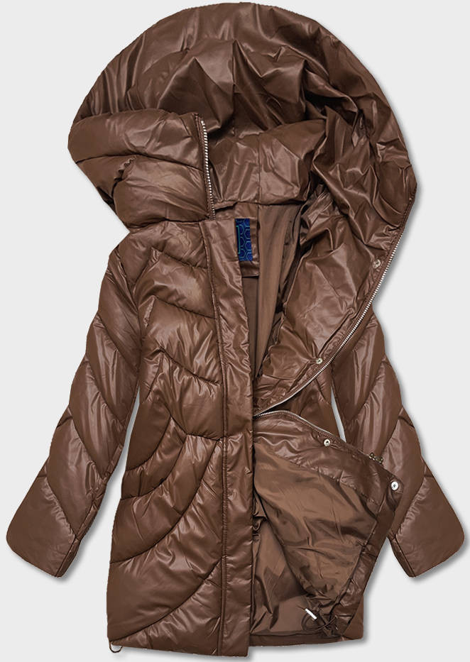 Volná hnědá dámská zimní bunda z ekologické kůže (AG2-J90) odcienie brązu XL (42)