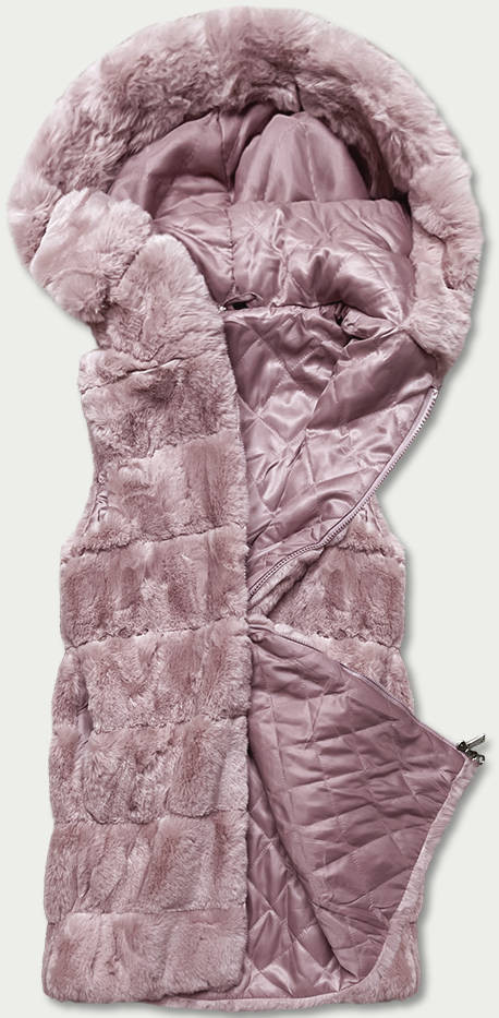 Růžová kožešinová vesta s kapucí (BR8060-81) odcienie różu 46