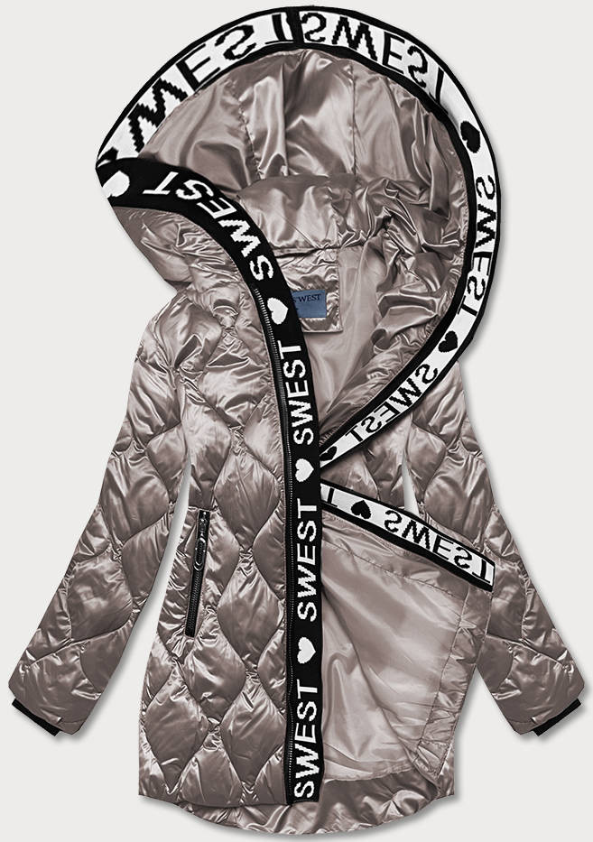 Béžová dámská bunda s ozdobnou lemovkou (B8113-12) odcienie beżu XXL (44)