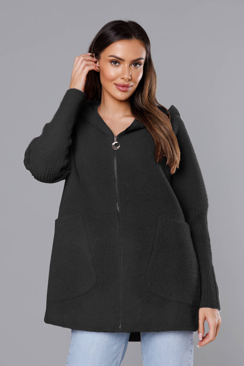 Černý přehoz přes oblečení ála alpaka s kapucí (B6007) odcienie czerni XL (42)