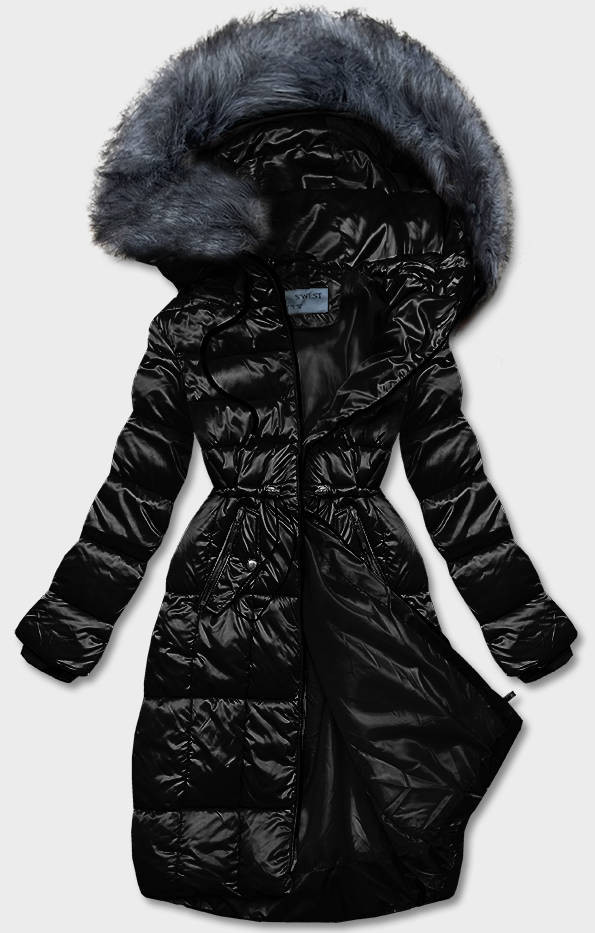 Černá metalická dámská zimní bunda (B8073-1) odcienie czerni XL (42)