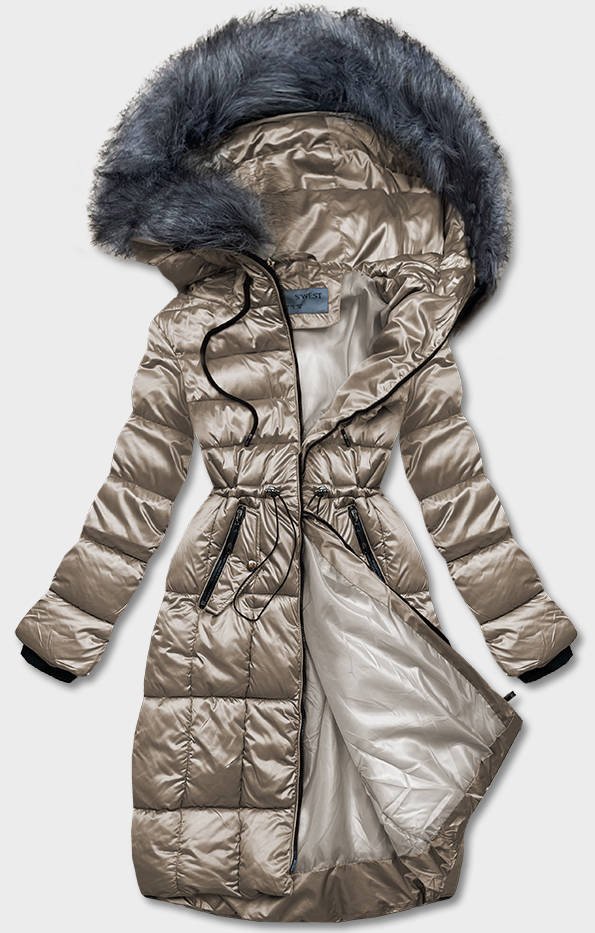 Dámská metalická zimní bunda v barvě cappuccino (B8073-12) odcienie beżu L (40)