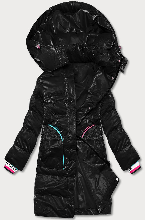 Černá dámská zimní bunda s barevnými vsadkami (CAN-594) odcienie czerni XL (42)