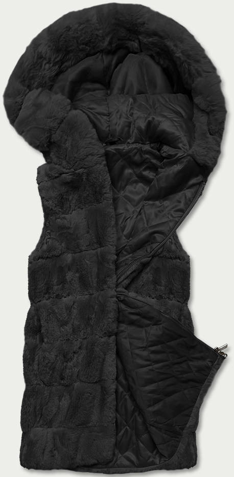 Černá kožešinová vesta s kapucí (B8059-1) odcienie czerni M (38)