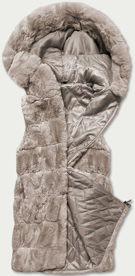 Béžová kožešinová vesta s kapucí (B8059-12) odcienie beżu XXL (44)