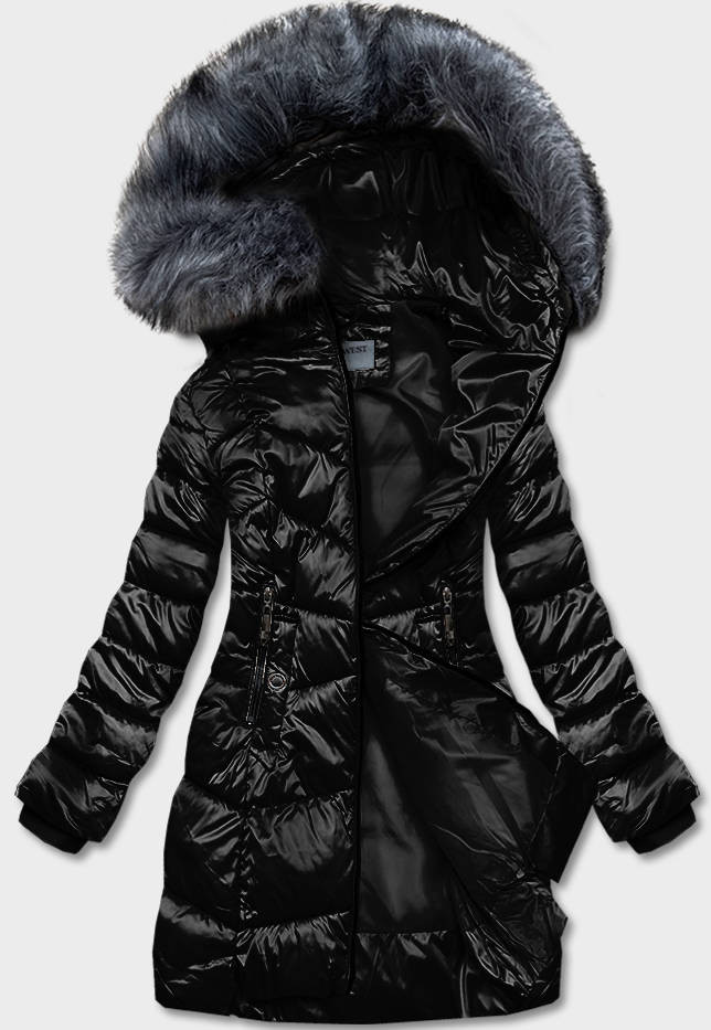 Černá dámská metalická zimní bunda (B8072-1) odcienie czerni L (40)