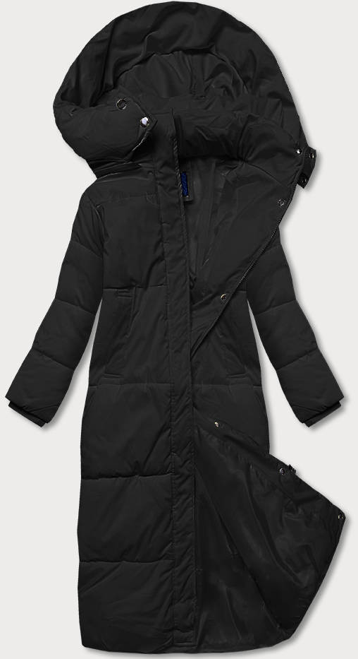 Dlouhá černá dámská zimní bunda (AG3-3031) odcienie czerni L (40)