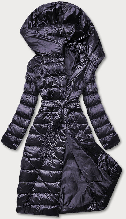 Tmavě fialová dámská bunda s páskem pro zavazování (AG1-J9069B) odcienie fioletu 48