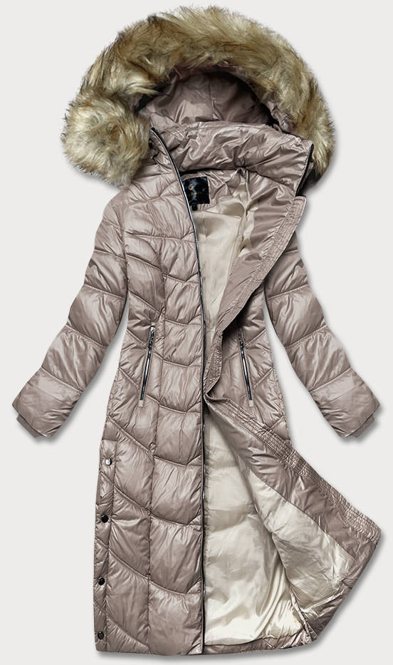 Lehká dlouhá dámská bunda ve velbloudí barvě (H-203) odcienie beżu S (36)