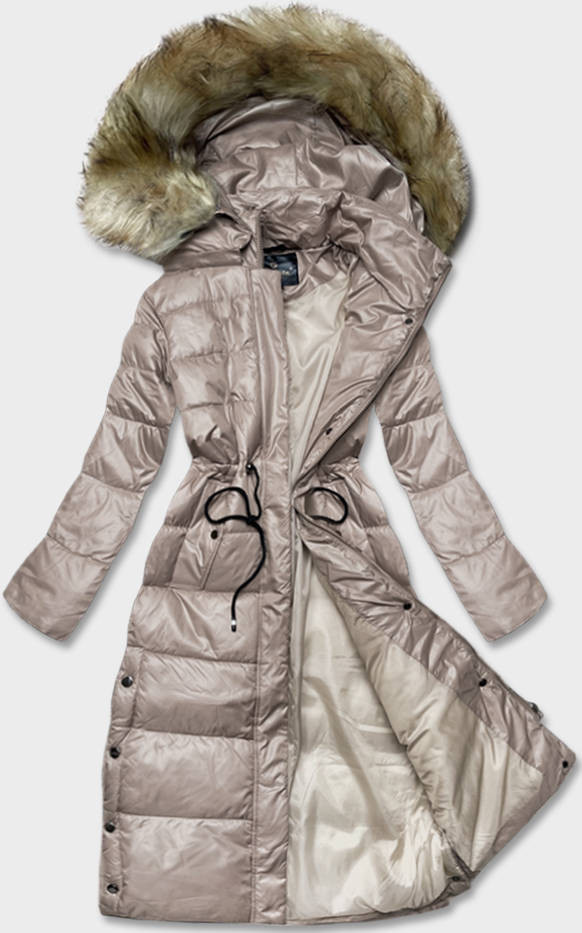 Dlouhá dámská prošívaná bunda ve velbloudí barvě (H-201) odcienie beżu L (40)