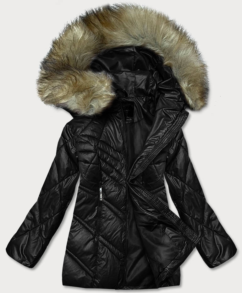Černá dámská bunda s kapucí pro přechodné období (H-97) odcienie czerni M (38)