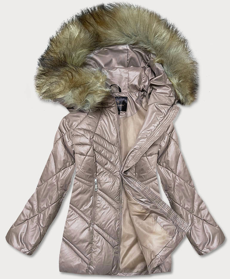 Dámská bunda v karamelové barvě s kapucí pro přechodné období (H-97) odcienie beżu XL (42)