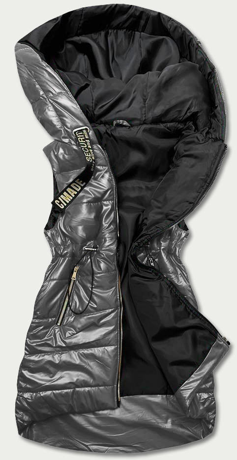 Lesklá vesta v grafitové barvě s kapucí (B8130-70) odcienie szarości XXL (44)