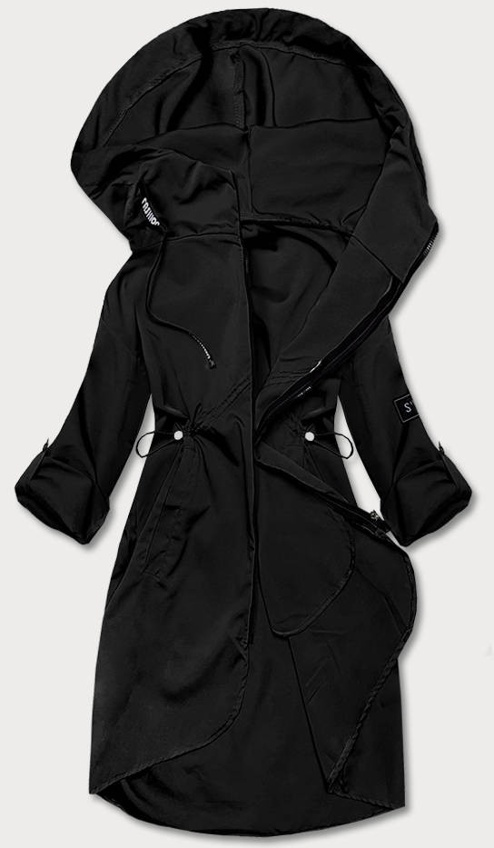 Tenký černý dámský přehoz přes oblečení s kapucí (B8118-1) odcienie czerni XS (34)