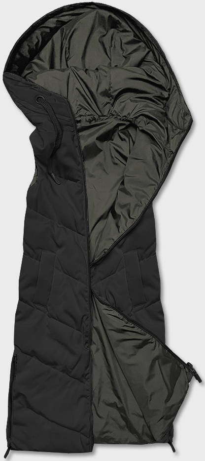 Černá-khaki dlouhá dámská oboustranná vesta (B8137-1) odcienie czerni S (36)