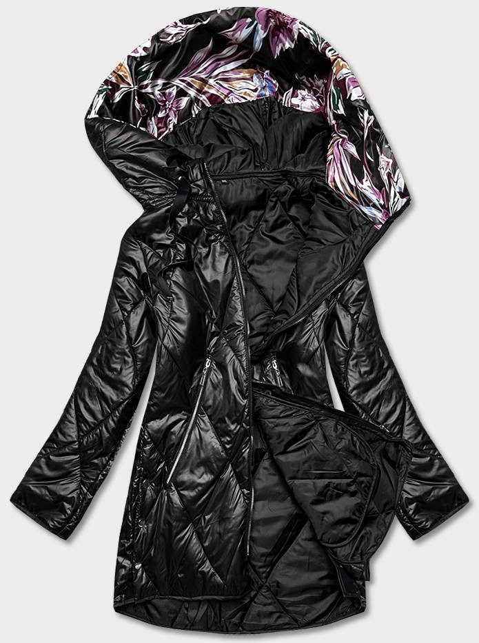 Černá dámská bunda s ozdobnou kapucí (B8126-1) odcienie czerni 52