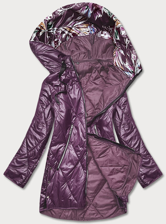 Tmavě fialová dámská bunda s ozdobnou kapucí (B8126-71) odcienie fioletu 50