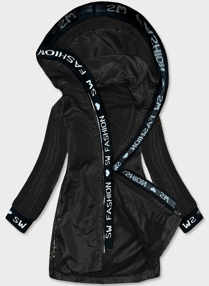 Tenká černá dámská bunda s ozdobnou lemovkou (B8145-1) odcienie czerni XXL (44)