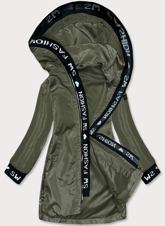 Tenká dámská bunda v khaki barvě s ozdobnou lemovkou (B8145-11) odcienie zieleni M (38)