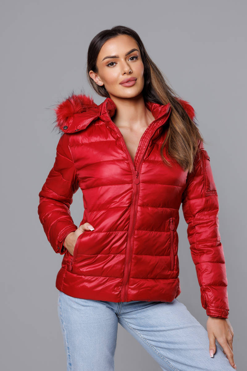Krátká červená dámská zimní bunda (YP-20129-8) odcienie czerwieni L (40)