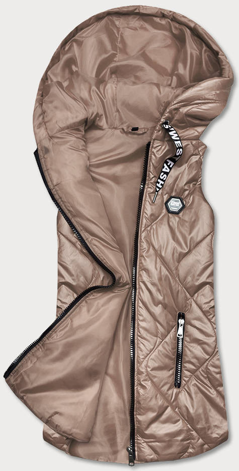 Tmavě béžová dámská vesta s kapucí (B0129-12) odcienie beżu M (38)