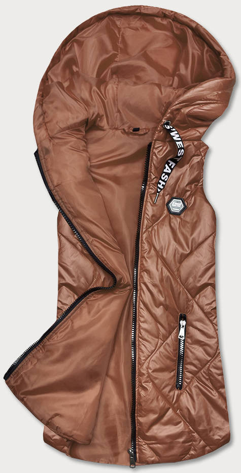 Dámská vesta v karamelové barvě s kapucí (B0129-22) odcienie brązu M (38)