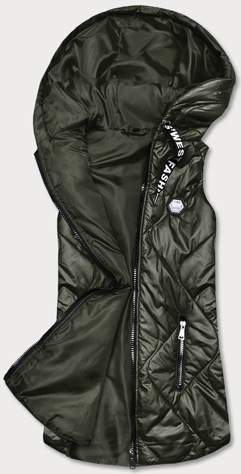 Dámská vesta v khaki barvě s kapucí (B0129-11) odcienie zieleni M (38)