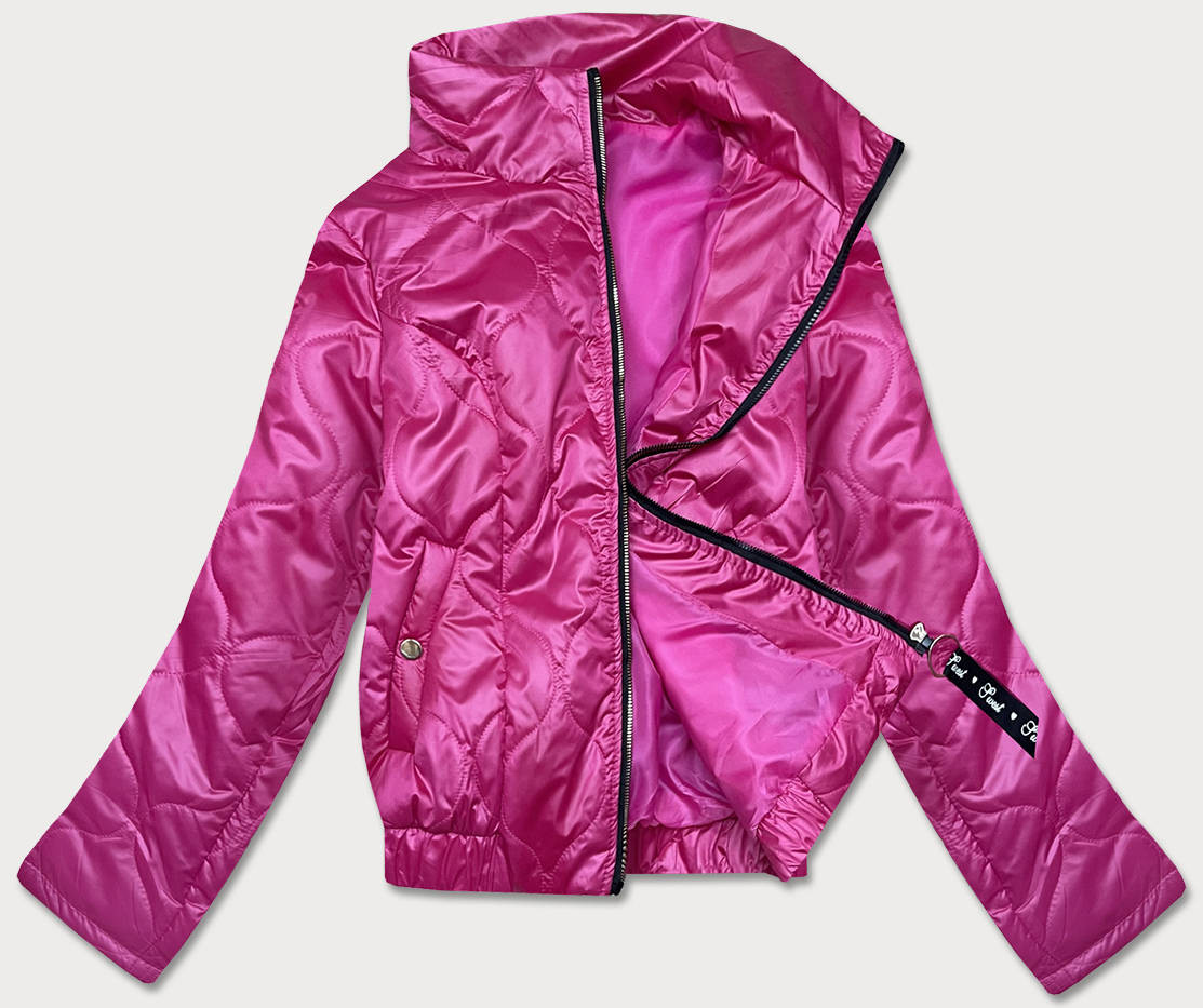 Krátká růžová dámská bunda se stojáčkem (B8122-83) odcienie różu M (38)
