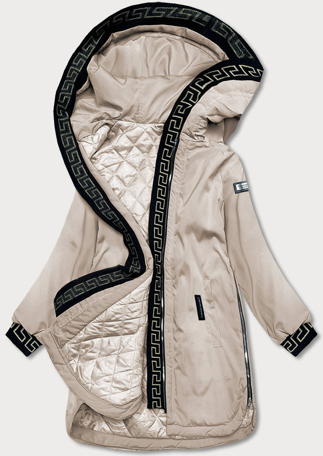 Tmavě béžová dámská bunda s kapucí (B8100-12) odcienie beżu 48