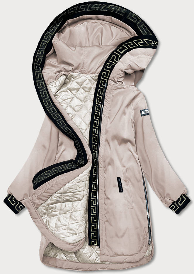 Světle béžová dámská bunda s kapucí (B8100-51) odcienie beżu 46
