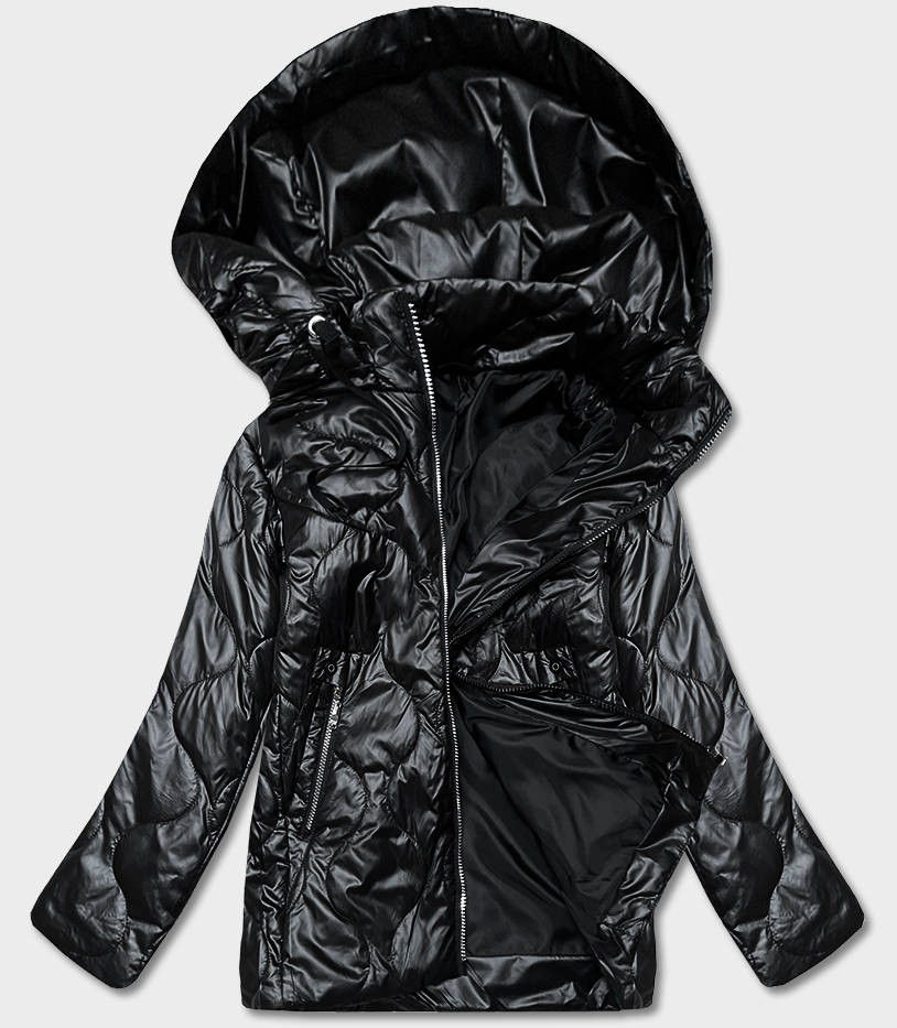 Černá dámská bunda s odepínací kapucí (B0131-1) odcienie czerni 46