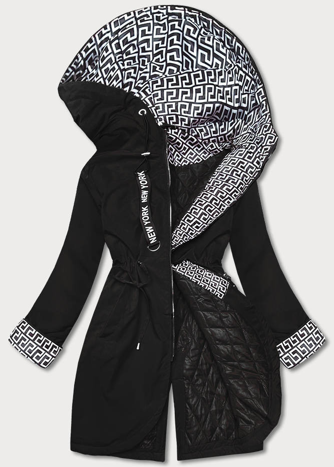 Černá dámská bunda parka s kapucí (B8042-1026) odcienie czerni 48