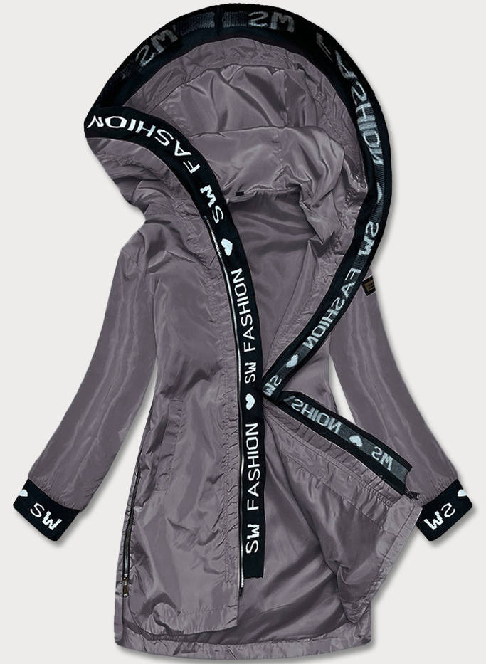 Tmavě šedá tenká dámská bunda s ozdobnou lemovkou (B8145-9) odcienie szarości L (40)