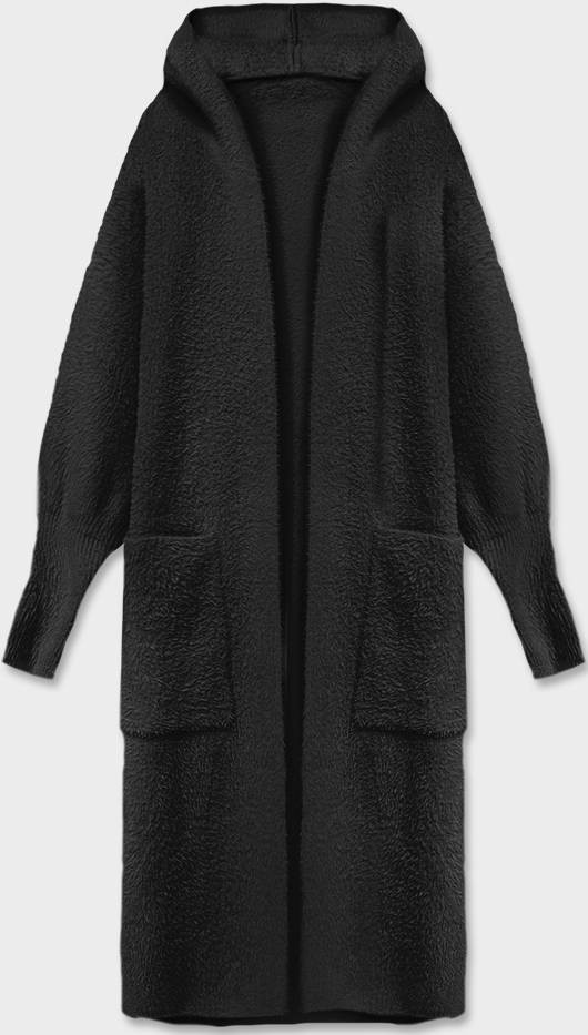 Dlouhý černý vlněný přehoz přes oblečení typu alpaka s kapucí (M105) odcienie czerni ONE SIZE