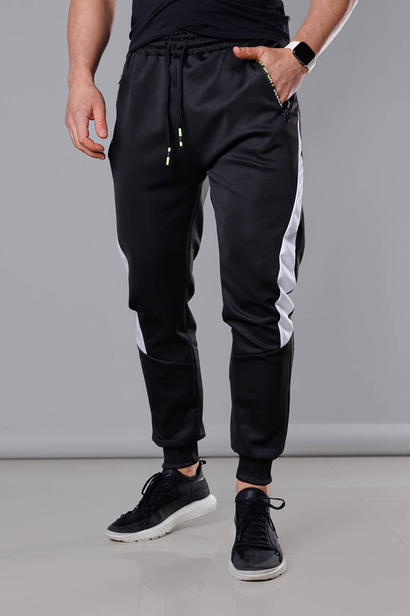 Černo-bílé pánské teplákové kalhoty se vsadkami (8K168) černá L