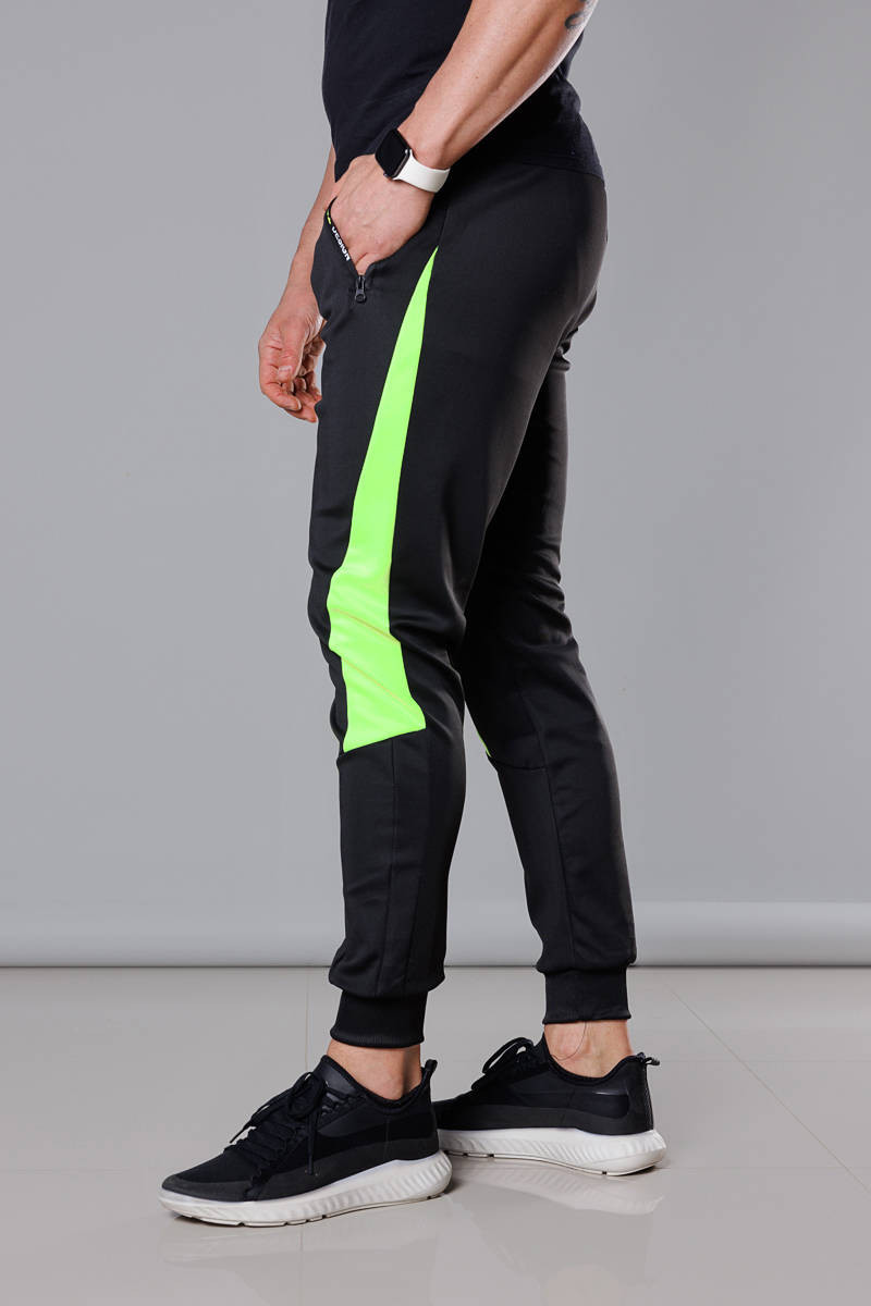 Černo-limetkové pánské teplákové kalhoty se vsadkami (8K168) odcienie czerni XL