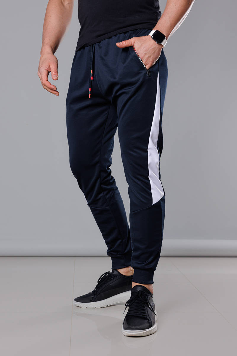 Tmavě modro-bílé pánské teplákové kalhoty se vsadkami (8K168) odcienie niebieskiego XL
