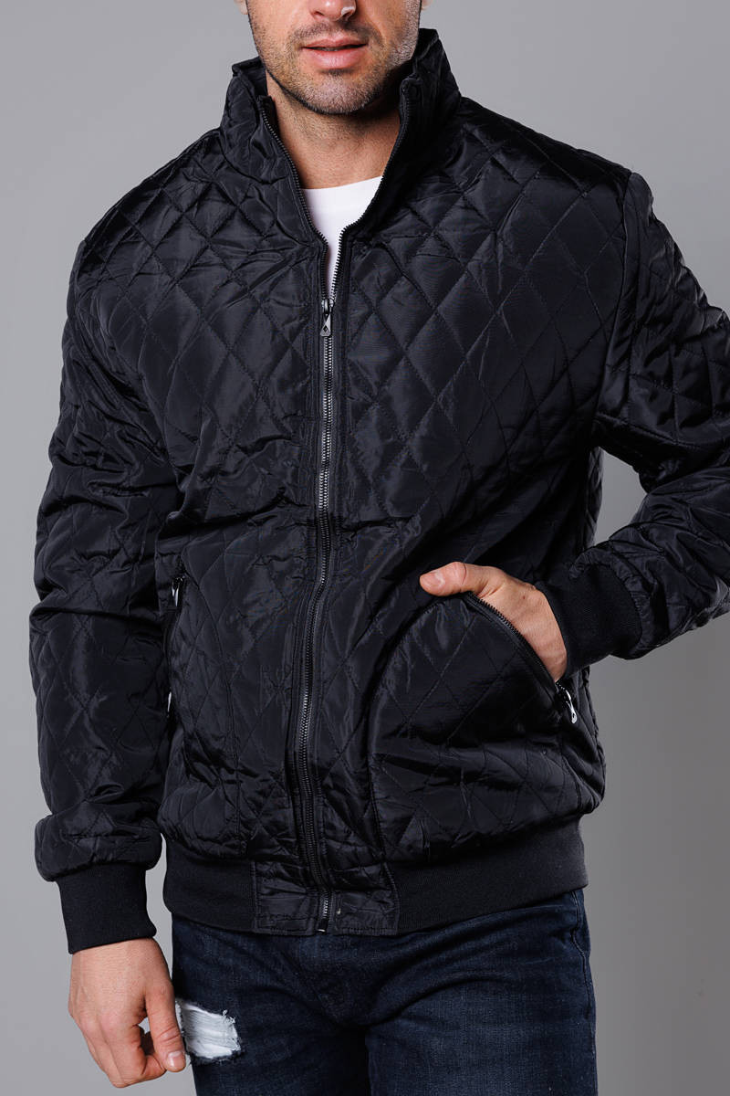 Černá pánská prošívaná bunda se stahovacími lemy (58M13083-392) odcienie czerni XL