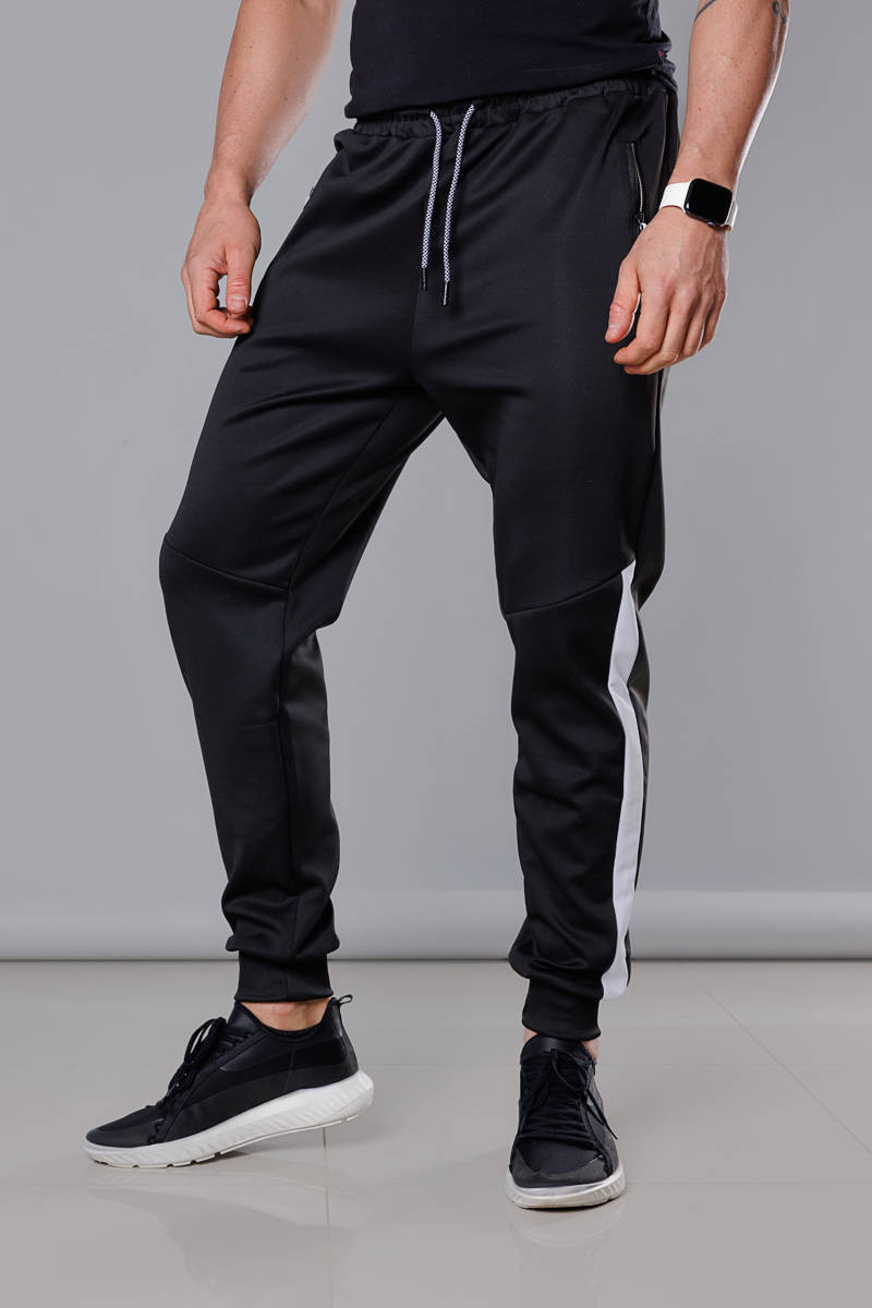 Černo-bílé pánské teplákové kalhoty se vsadkami (8K172) odcienie czerni L
