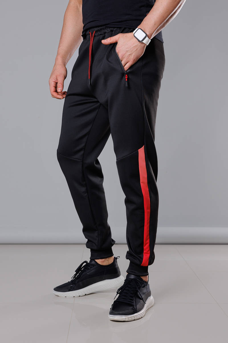 Černo-červené pánské teplákové kalhoty se vsadkami (8K172) odcienie czerni L