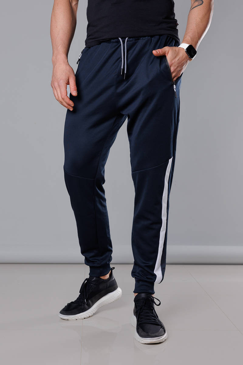 Tmavě modro-bílé pánské teplákové kalhoty se vsadkami (8K172) odcienie niebieskiego XL