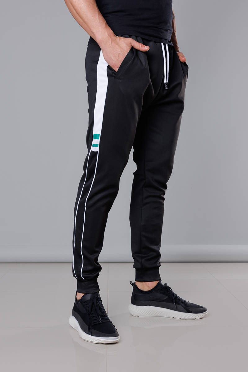 Černé pánské teplákové kalhoty s lampasy (8K161) odcienie czerni XL