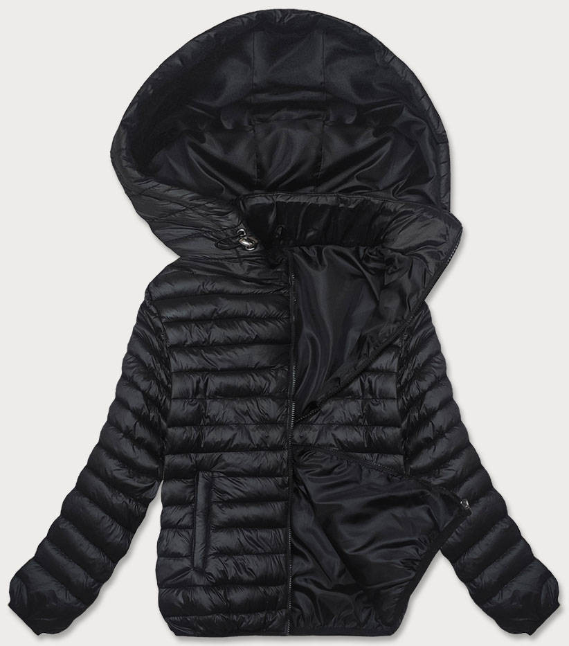 Černá dámská prošívaná bunda s kapucí (B0128-1) odcienie czerni 52