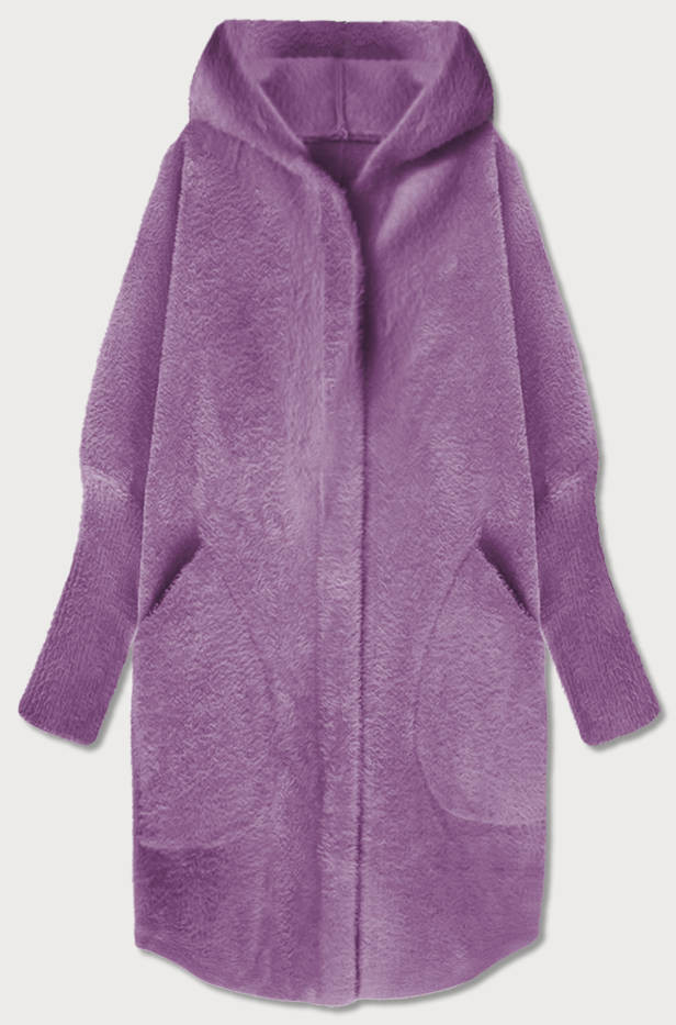 Dlouhý vlněný přehoz přes oblečení typu "alpaka" v barvě lila s kapucí (908) odcienie fioletu ONE SIZE