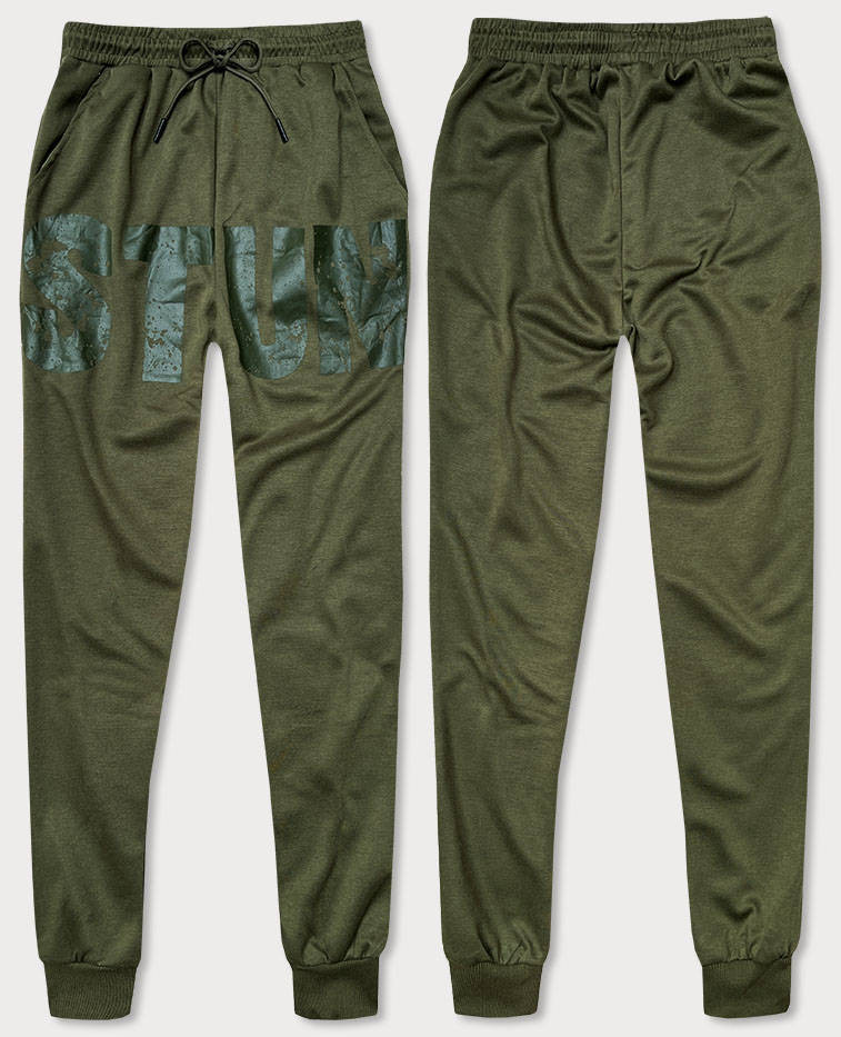 Pánské teplákové kalhoty v khaki barvě s potiskem (8K191) odcienie zieleni XL