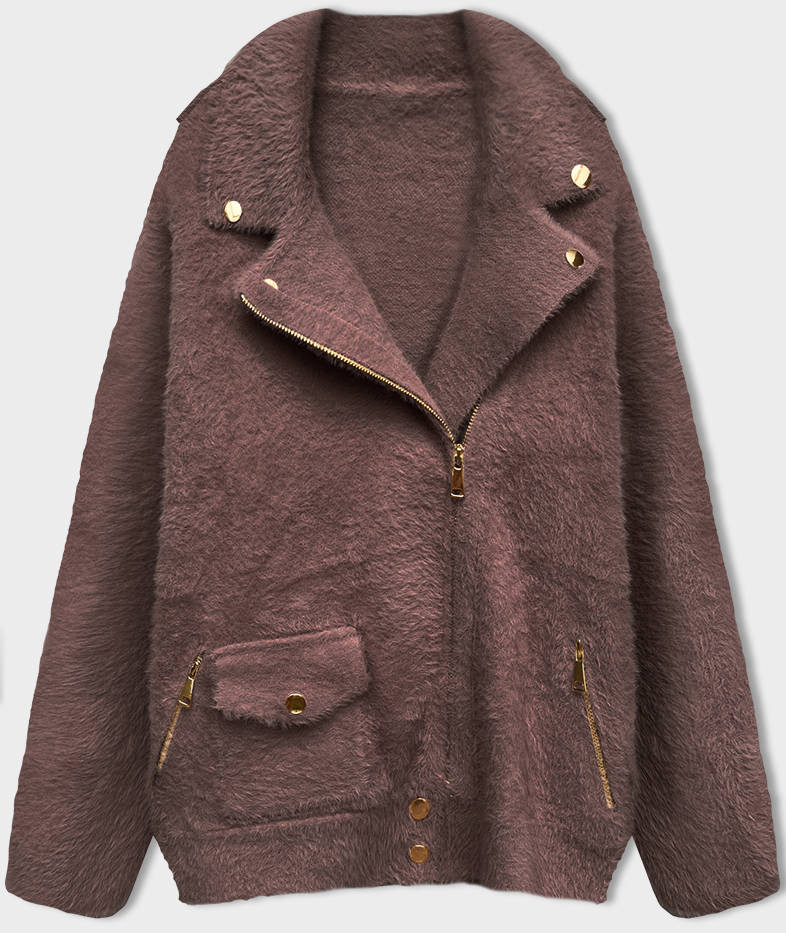 Krátká vlněná bunda typu "alpaka" v čokoládové barvě (553) odcienie brązu ONE SIZE